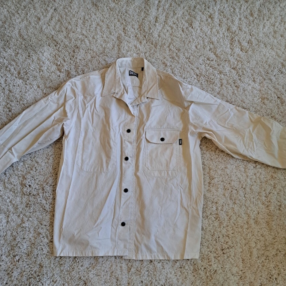 Diesel S-YORK-PATCH Mens Long Sleeve Shirt‎ Jacket Off White Cotton Twill Cream